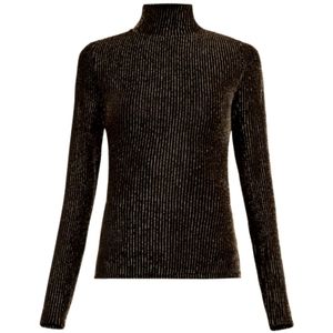 NWT BCBGMaxAzria Black and Gold Threaded Turtleneck Top